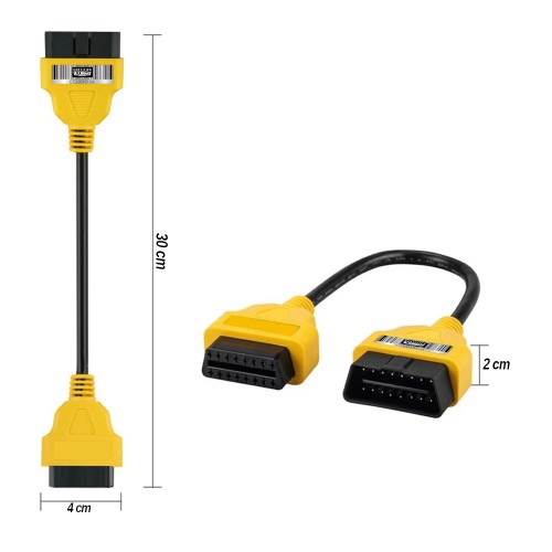 OBD2 16 Pin Male to Female Extension Cable 30cm Yellow